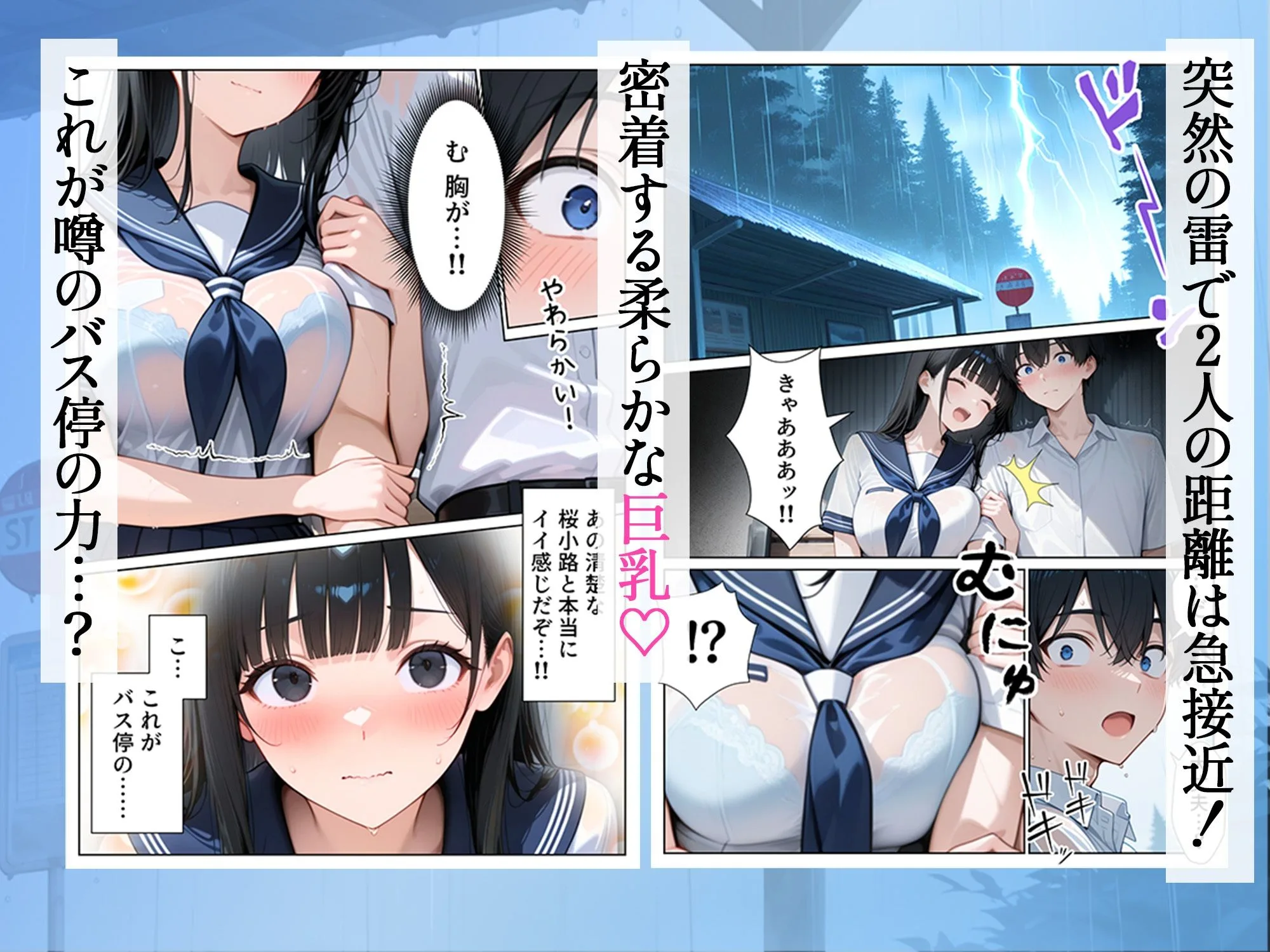 雨宿りのバス停で学園美女と濡れ透けSEXした話 画像5