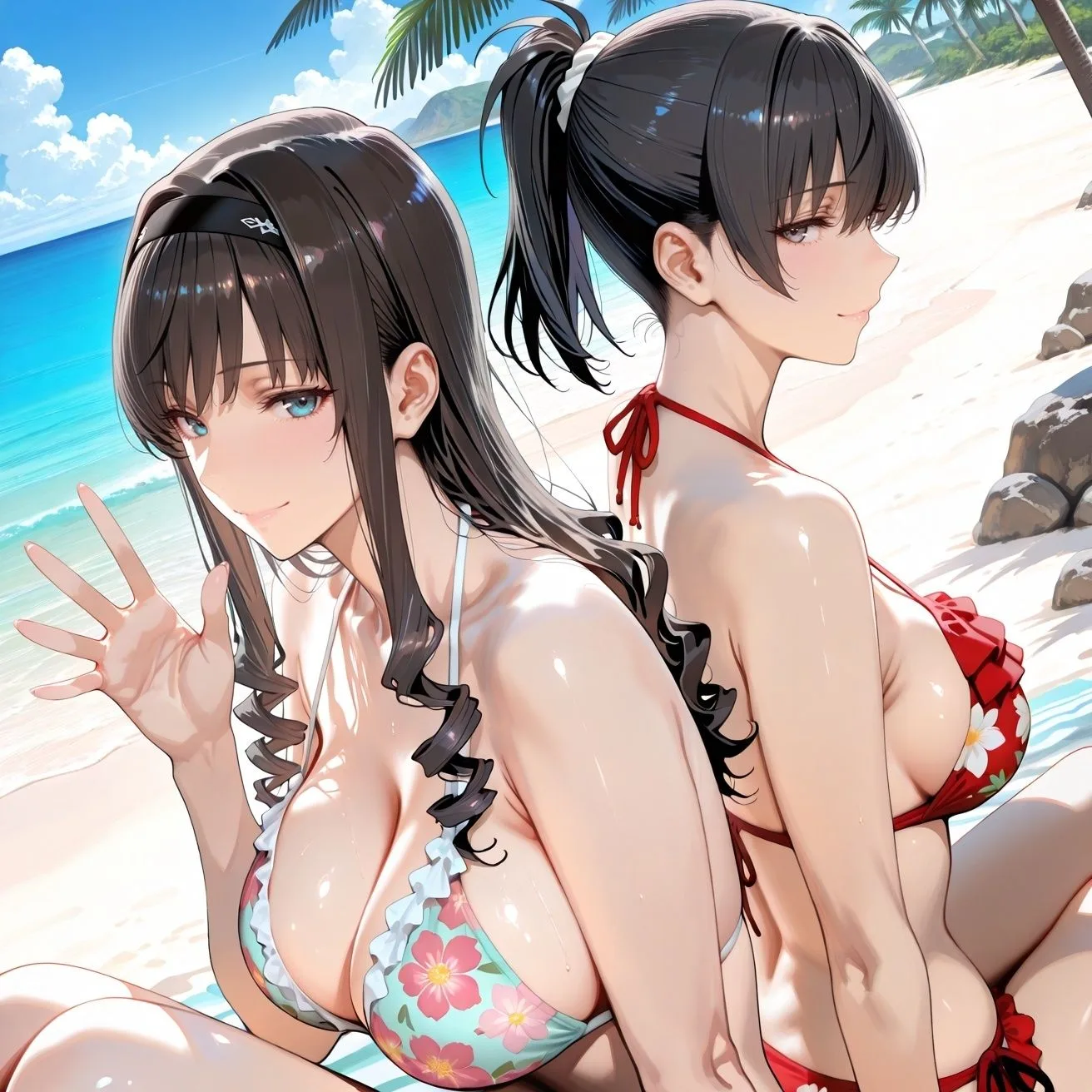森○はるか＆塚○響inビーチ 画像1